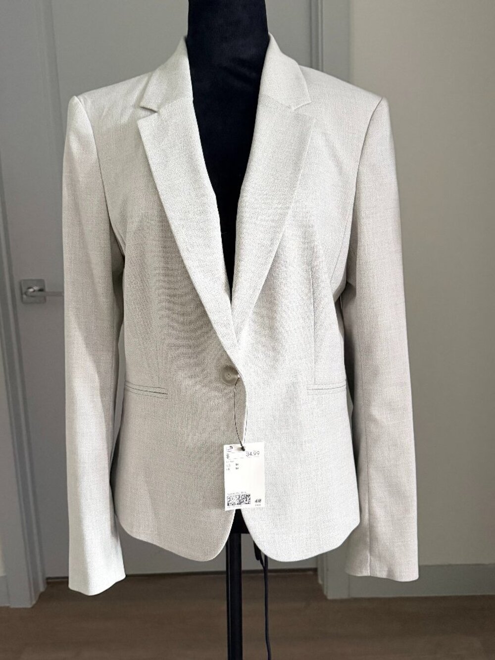 H&M Womens Lt Gray Single Button Blazer Size M Business Casual Academia NWT